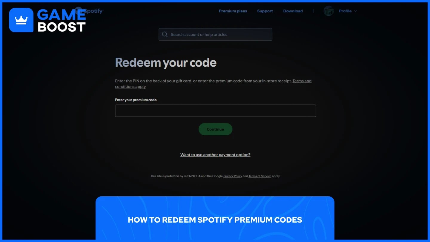 una imagen de la página de canje de código de Spotify