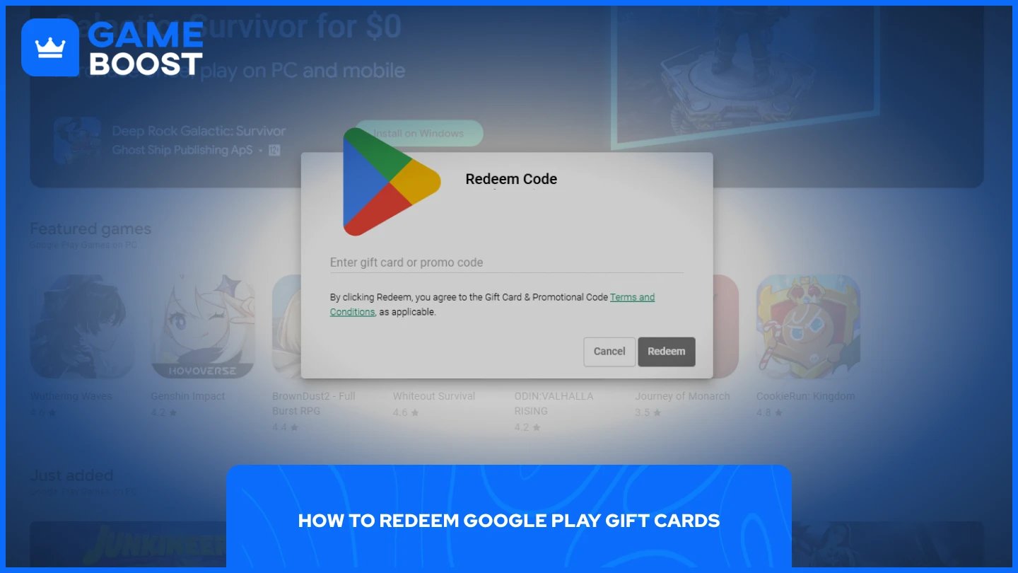 a picture of google play code redemption process