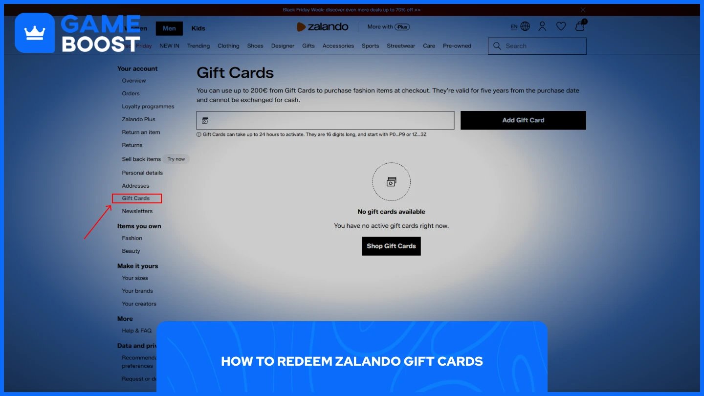 una imagen de la página de configuración de la cuenta de Zalando