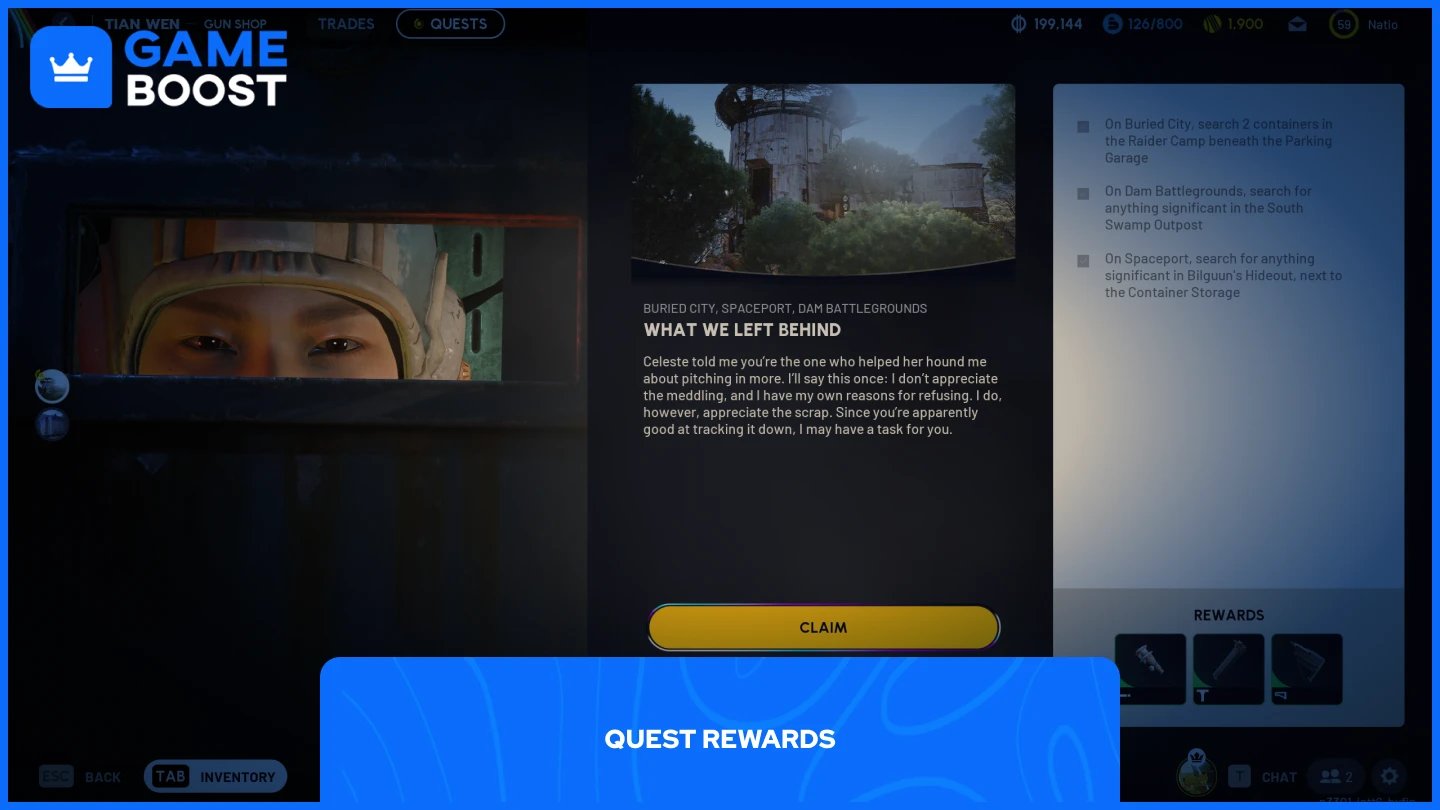 isang larawan ng isang manlalaro na kumikilala ng mga gantimpala sa quest