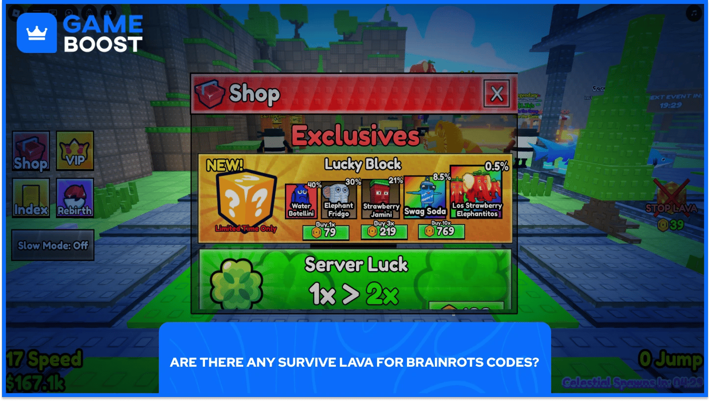 survive lava for brainrots shop screen