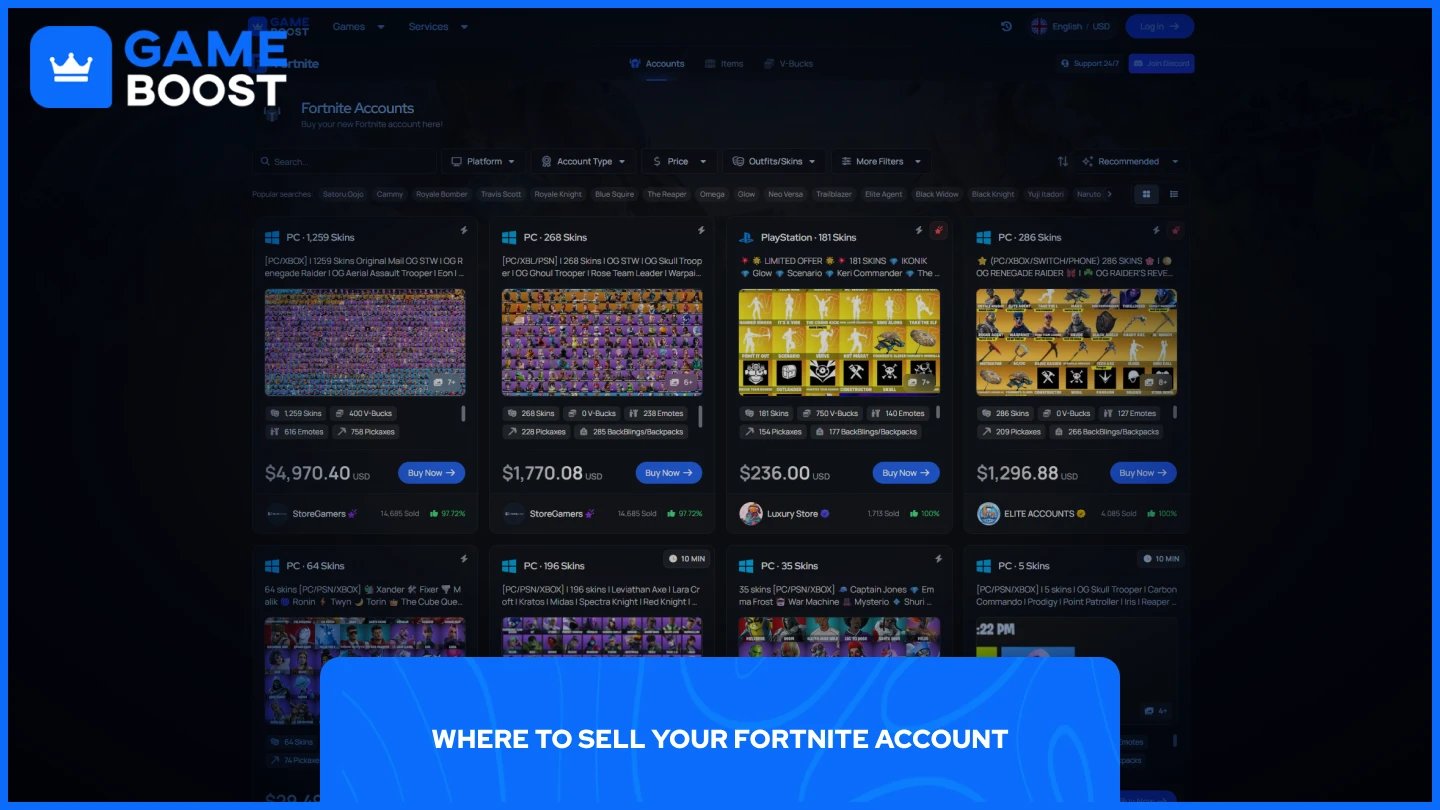gameboost Fortnite 账户页面的图片
