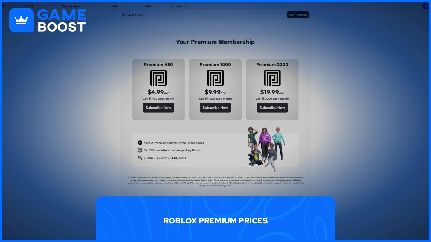 une image de la page premium de Roblox
