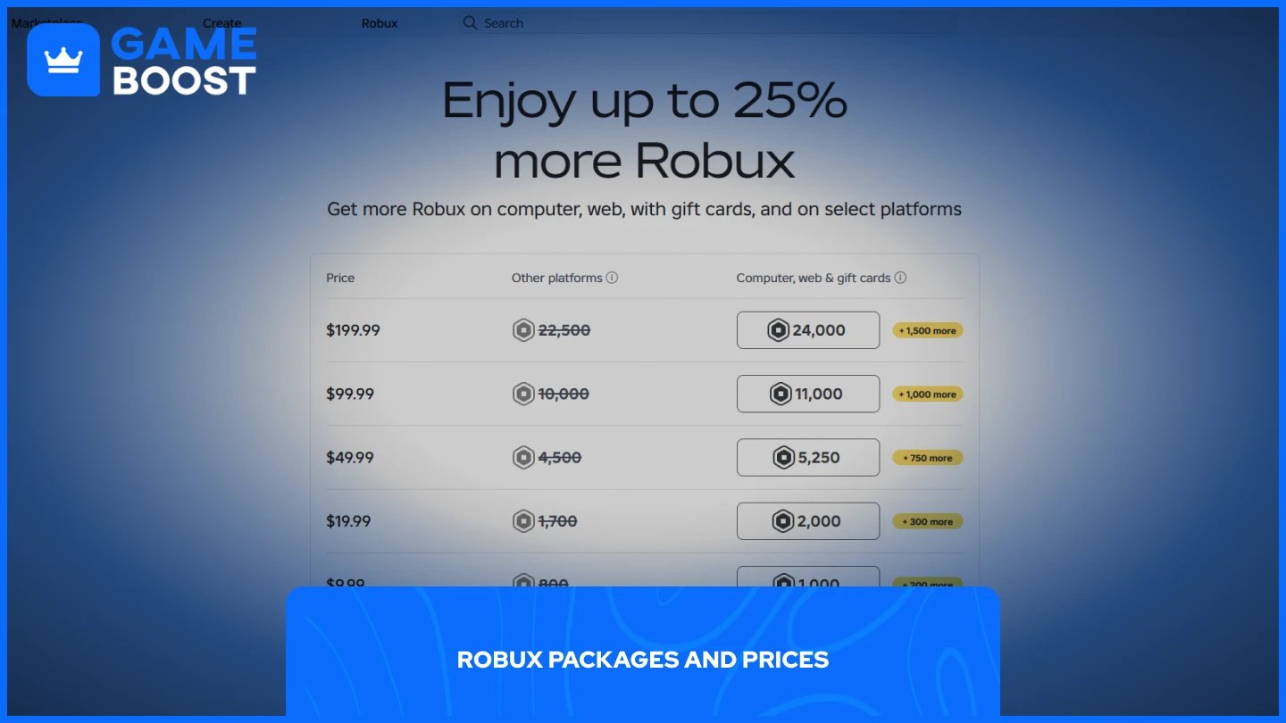 une image des Packs et Prix de Robux