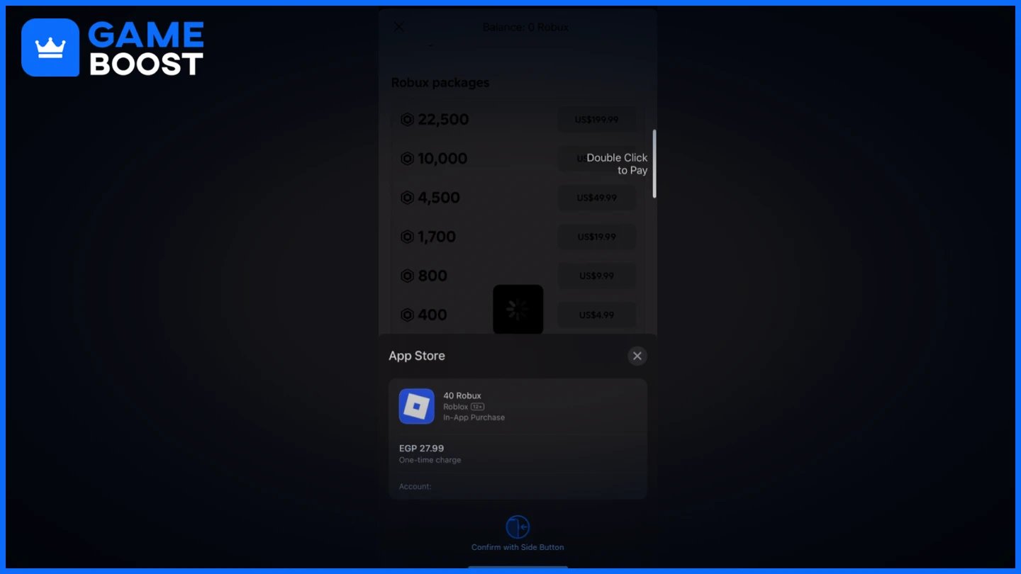 снимка на опцията за плащане с Apple в Roblox