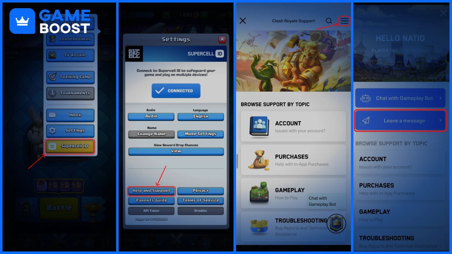ภาพขั้นตอนการลบบัญชีสำหรับ Clash Royale