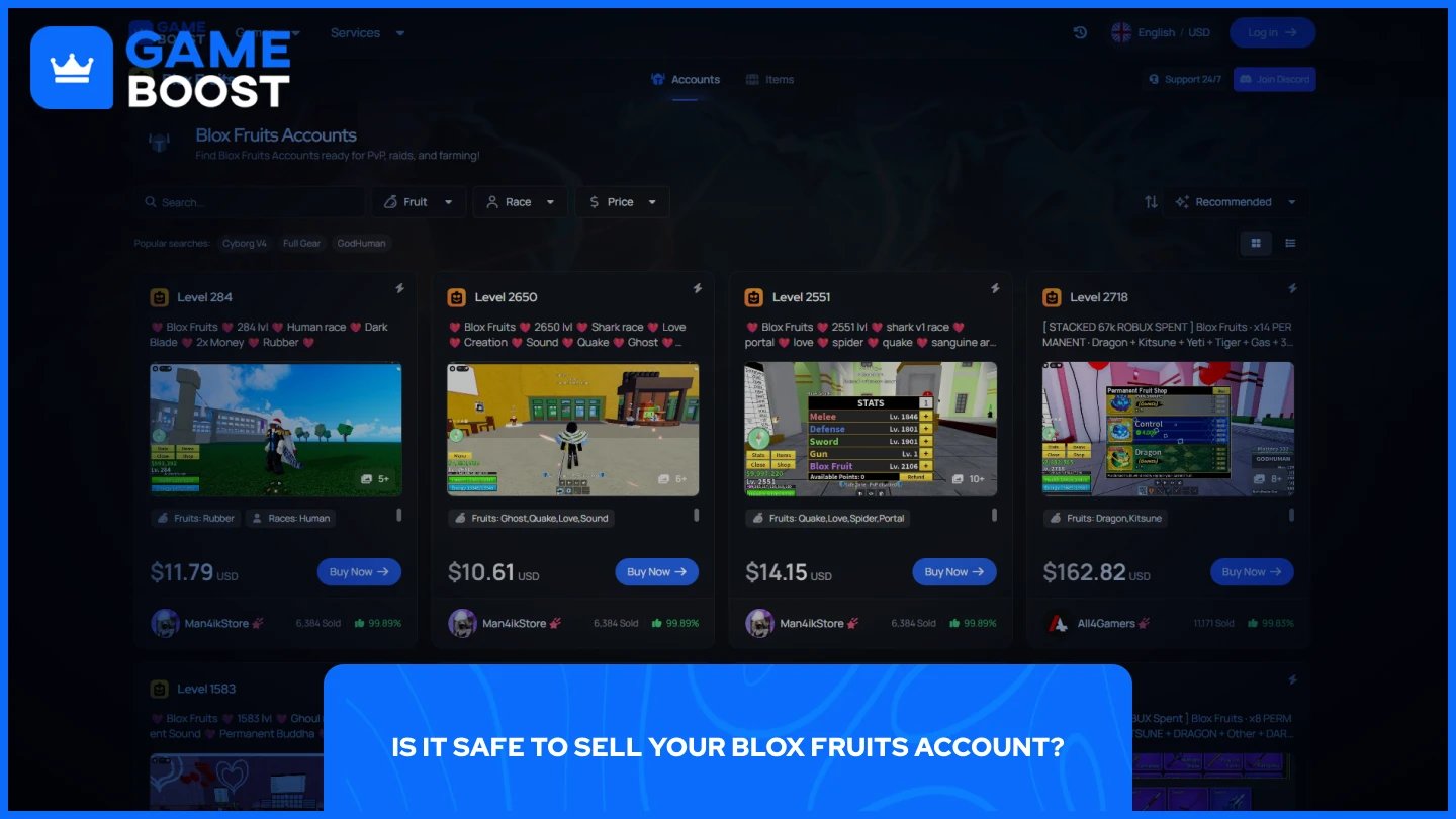 一个GameBoost Blox Fruits账户页面的图片