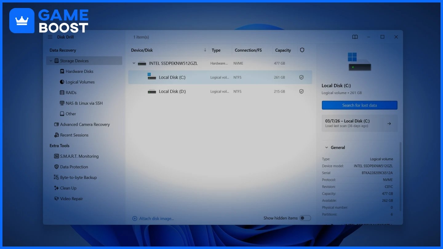 a picture of disk drill data recovery tool
