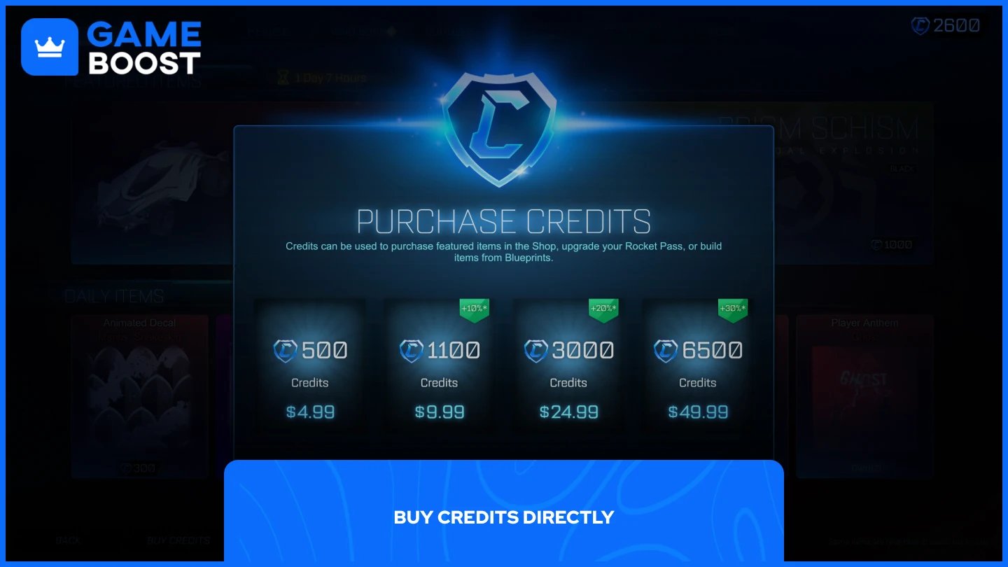 ภาพผู้เล่นที่กำลังซื้อเครดิตในเกม Rocket League