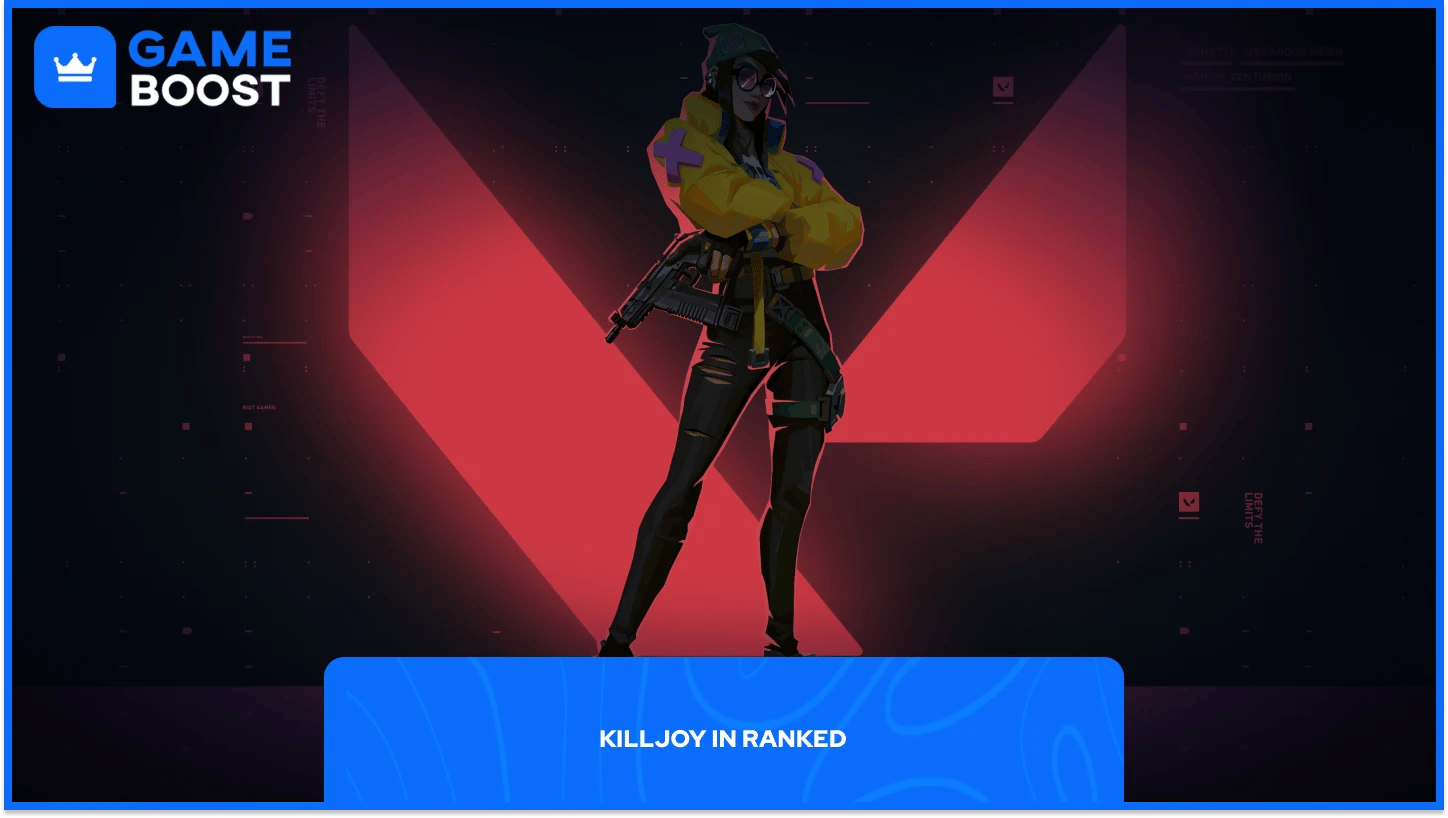 Valorant Killjoy在Valorant标志前