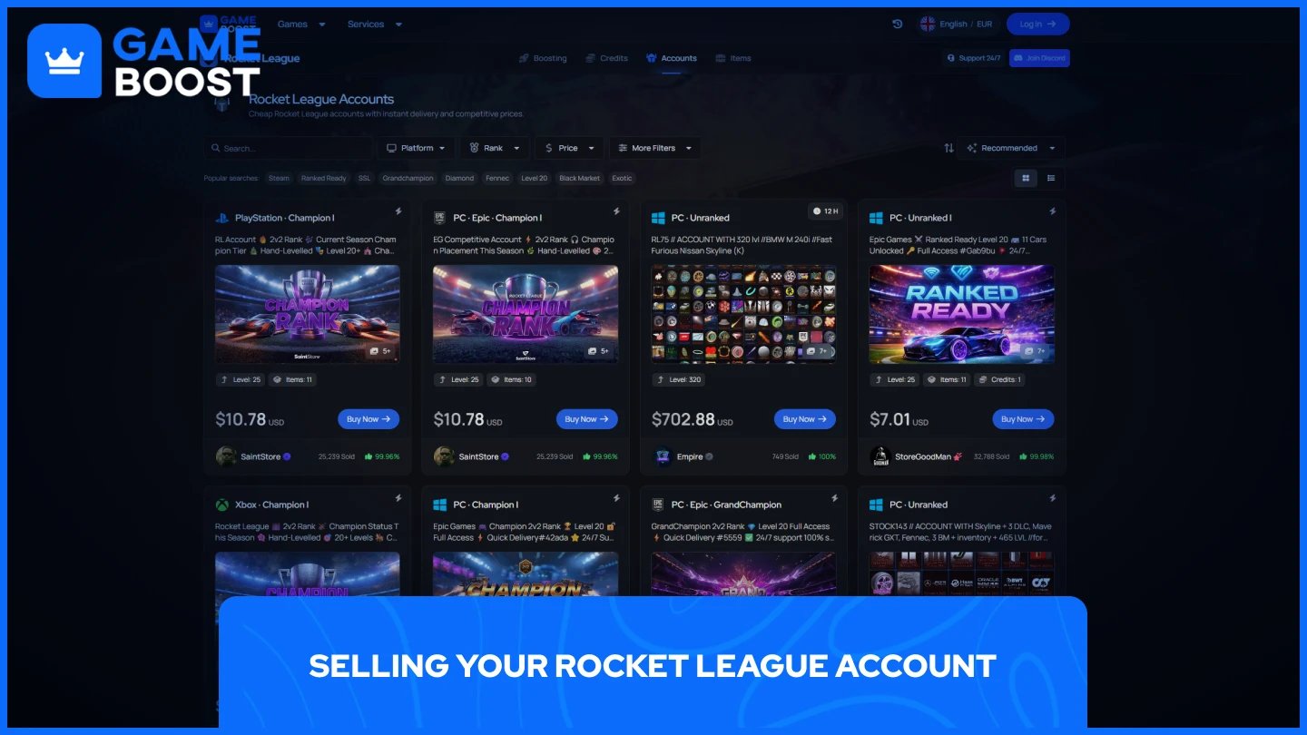 GameBoost 火箭联盟账户页面的图片