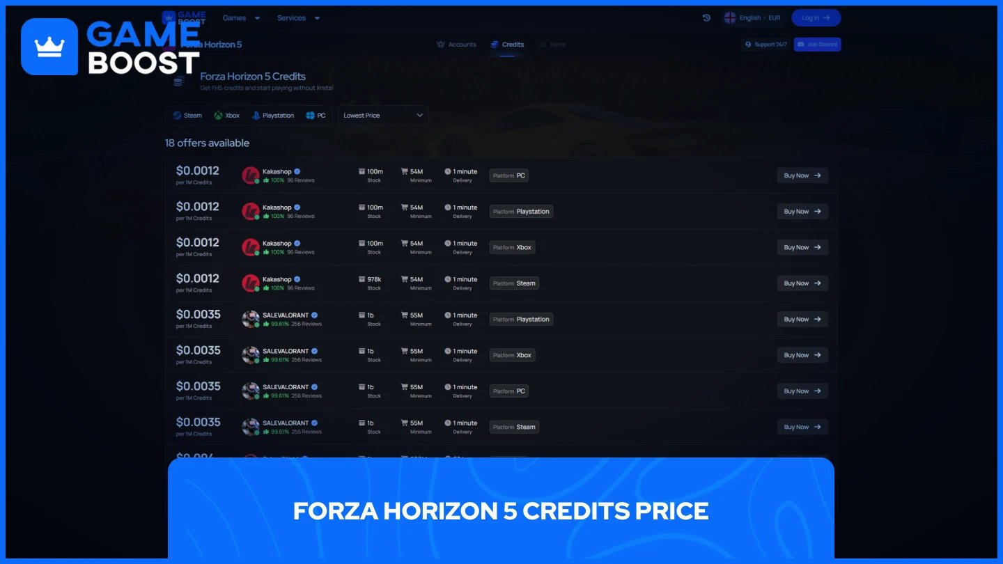 ภาพหน้าของ GameBoost Forza Horizon 5 credits