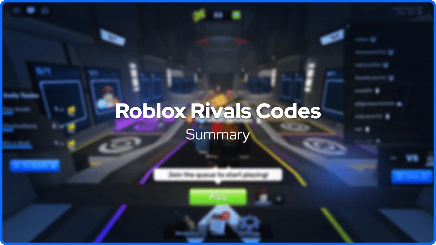 Roblox Rivals blurred game background with summary text