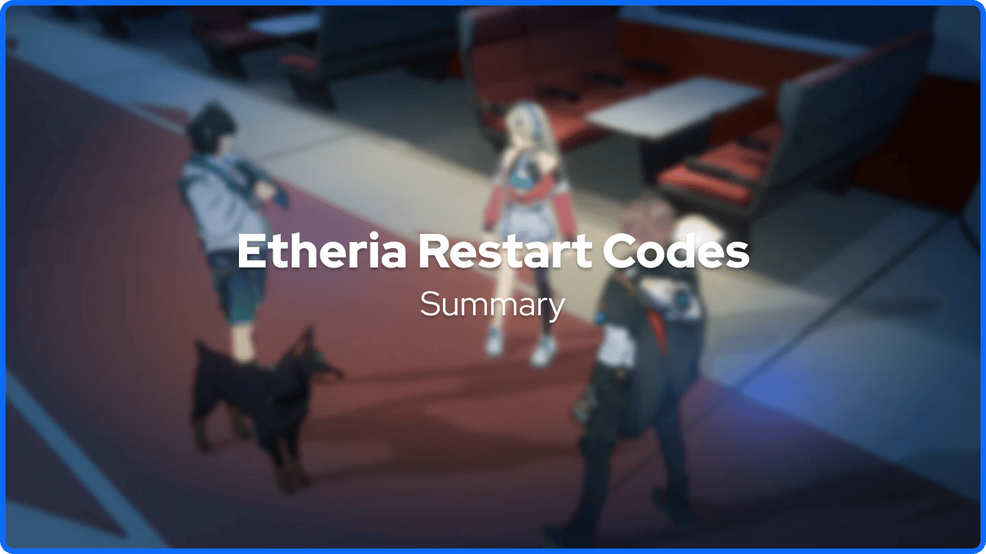 Etheria: Restart characters talking in the background, summary intro text is placed in the foreground.