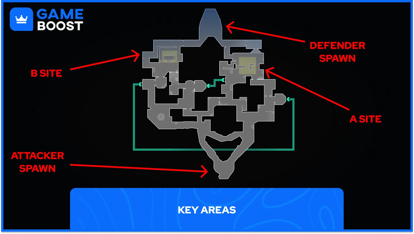 Minimap ng mapa ng Valorant Bind na may mga lokasyon na tagapagpahiwatig