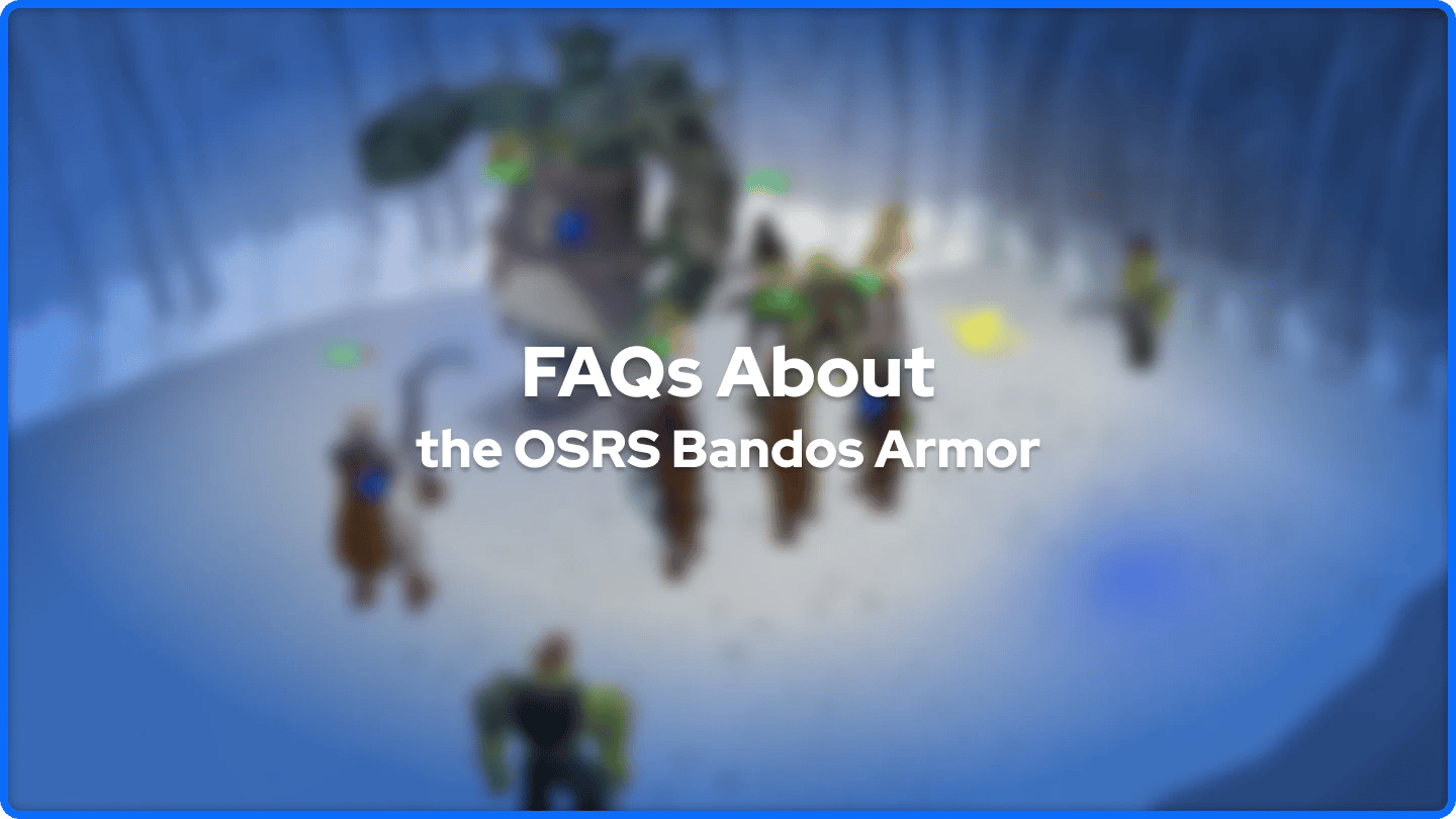 Bataille en arrière-plan avec le texte FAQ sur l'armure Bandos OSRS au premier plan