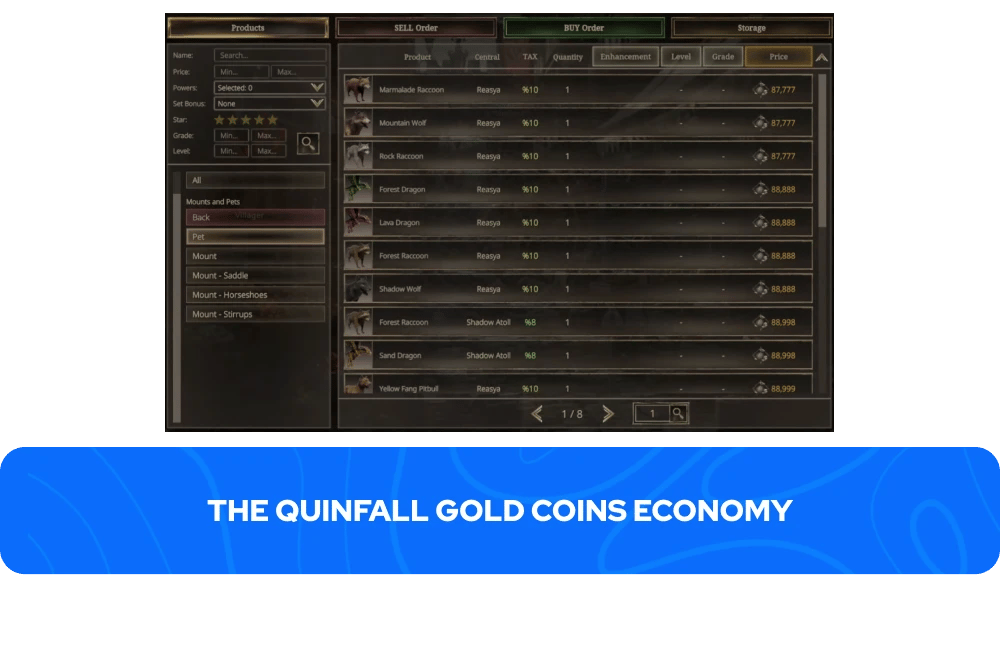 Quinfall Gold Coins shop