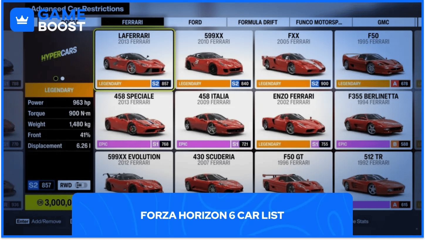 Forza Horizon 6 Car List