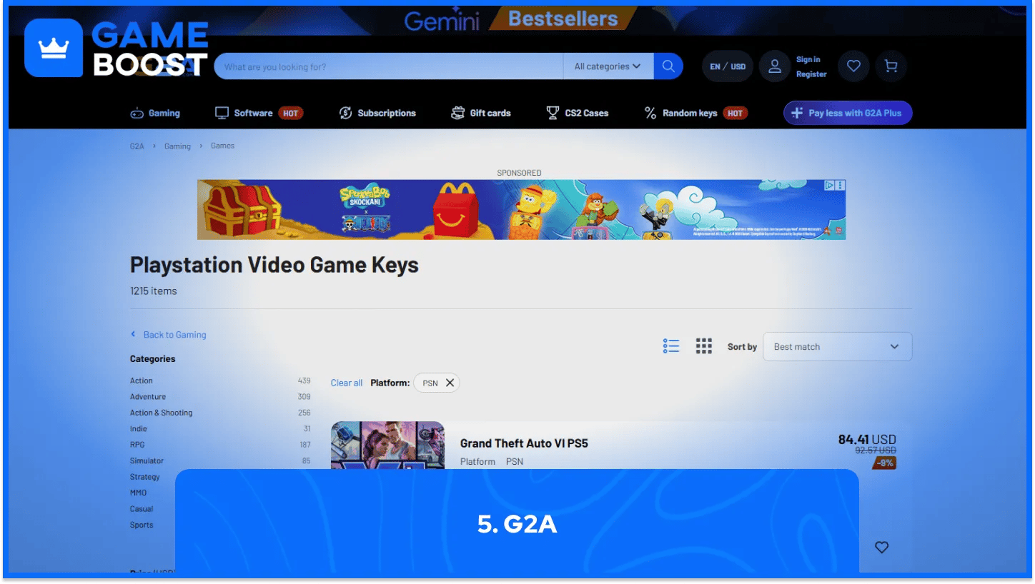 g2a playstation nøgler