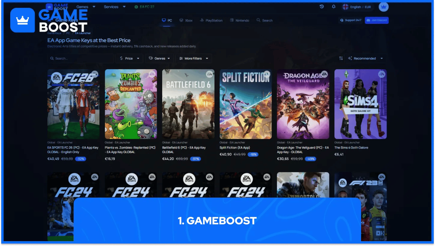 gameboost chaves do aplicativo ea