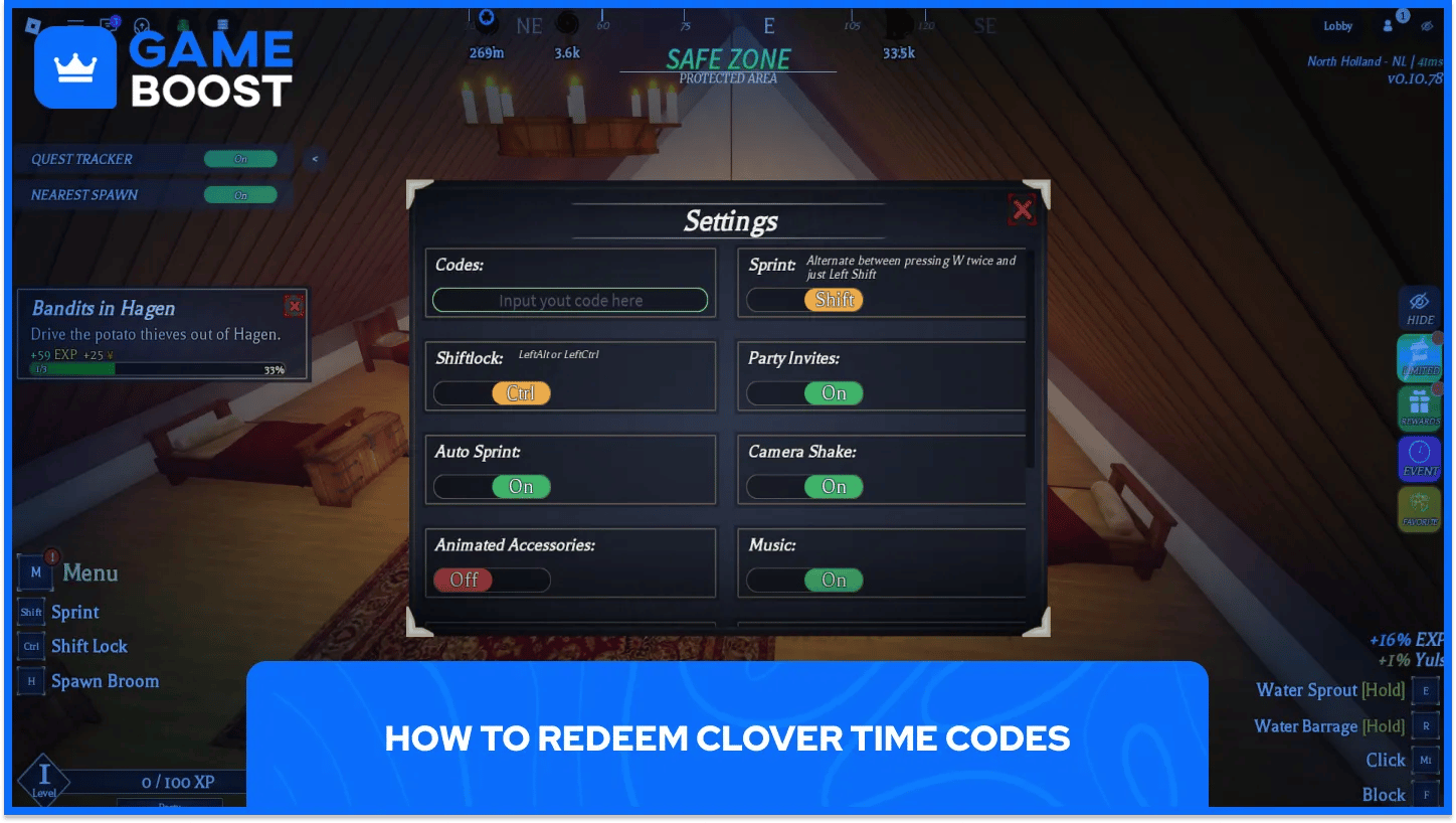 clover time codes menu