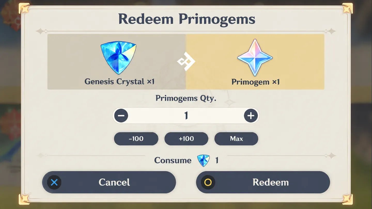 taux de conversion des cristaux primaires et des primo-gemmes de Genshin Impact