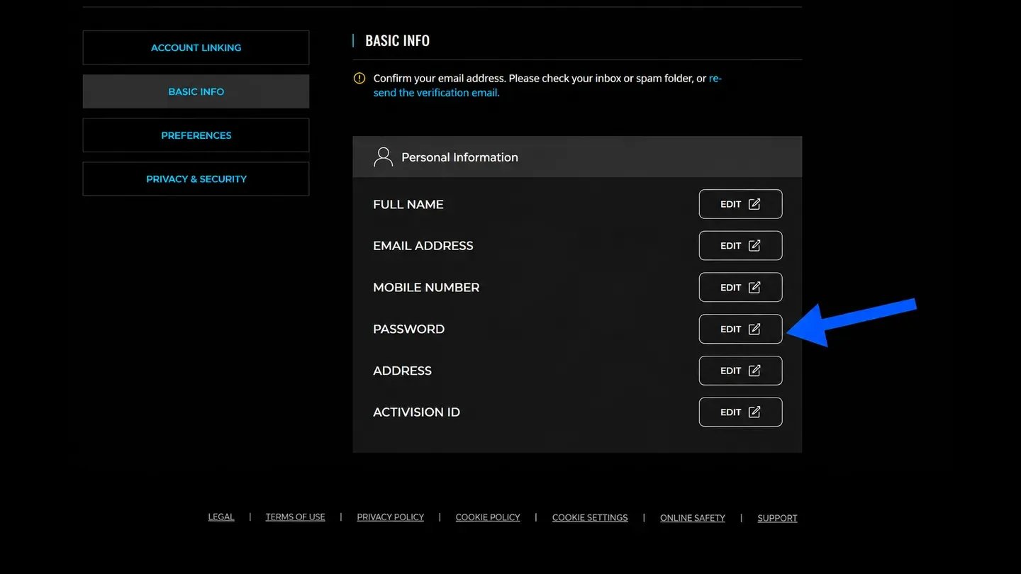 Activision password change