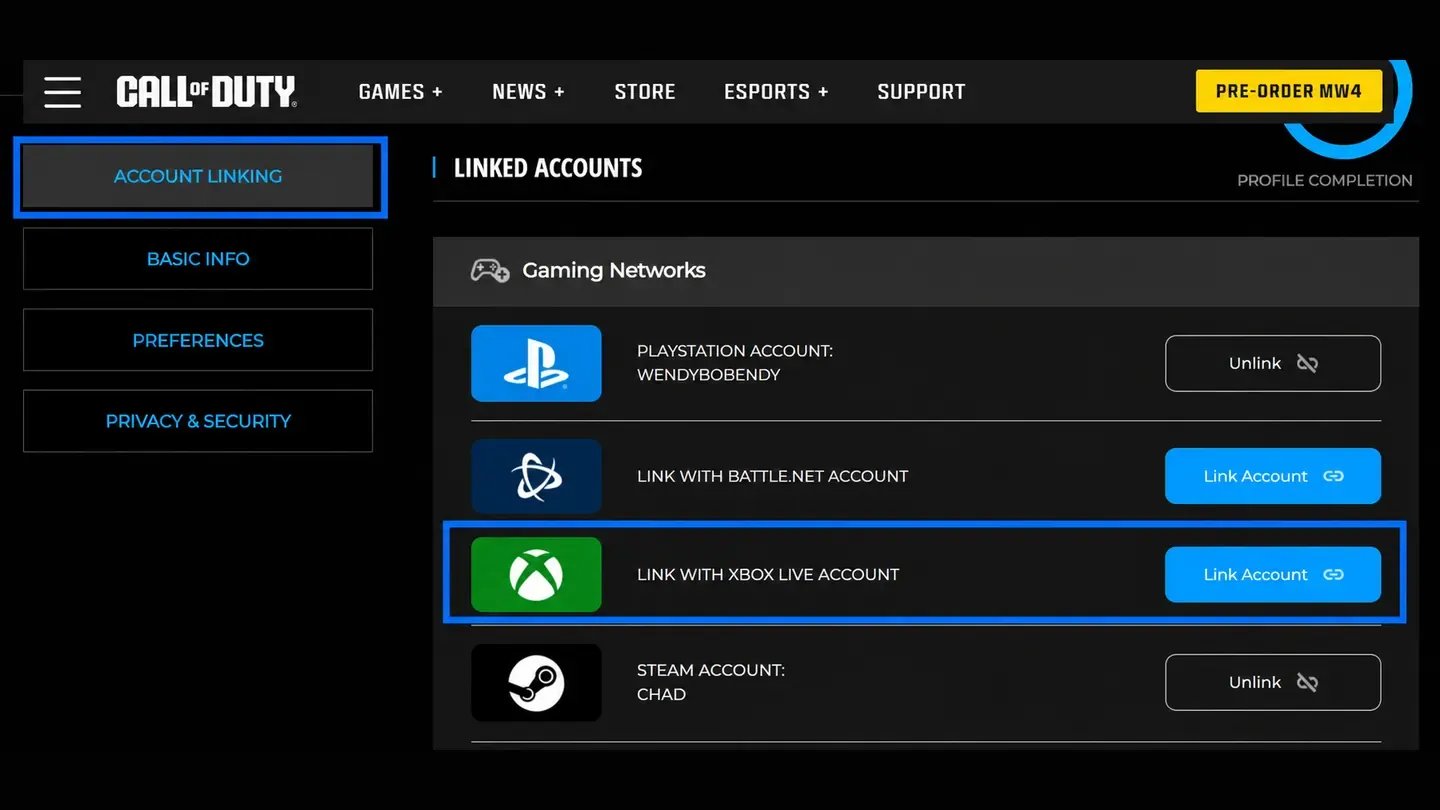 บัญชี Activision ที่เชื่อมโยงกับ Xbox
