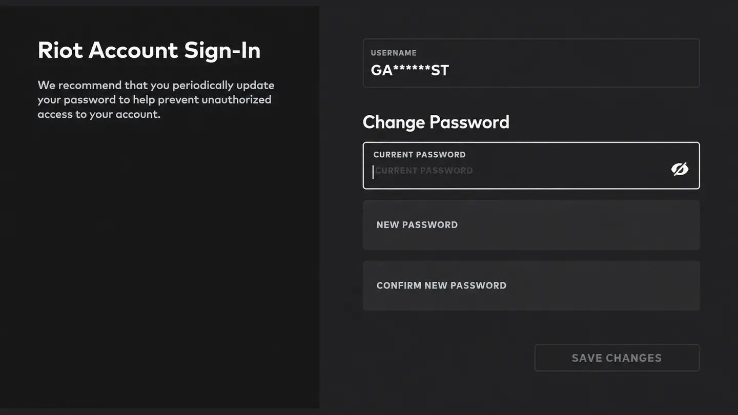 Modification du mot de passe du compte Riot