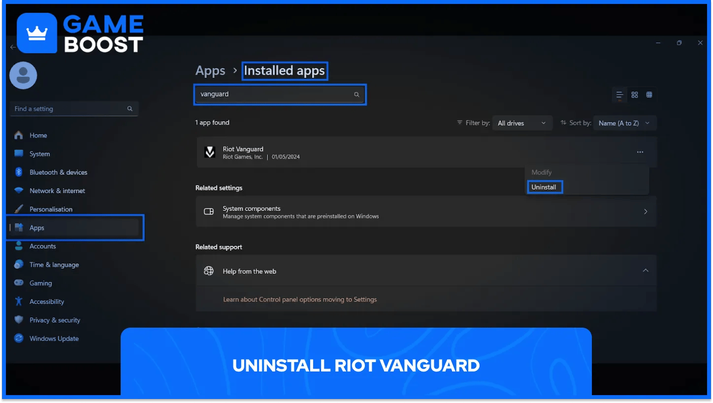 disinstallare Riot Vanguard