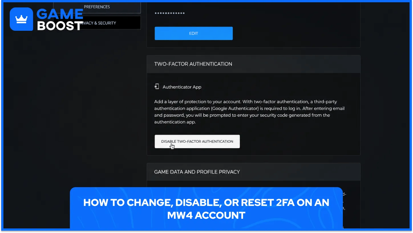  Disable 2FA on MW4 Account