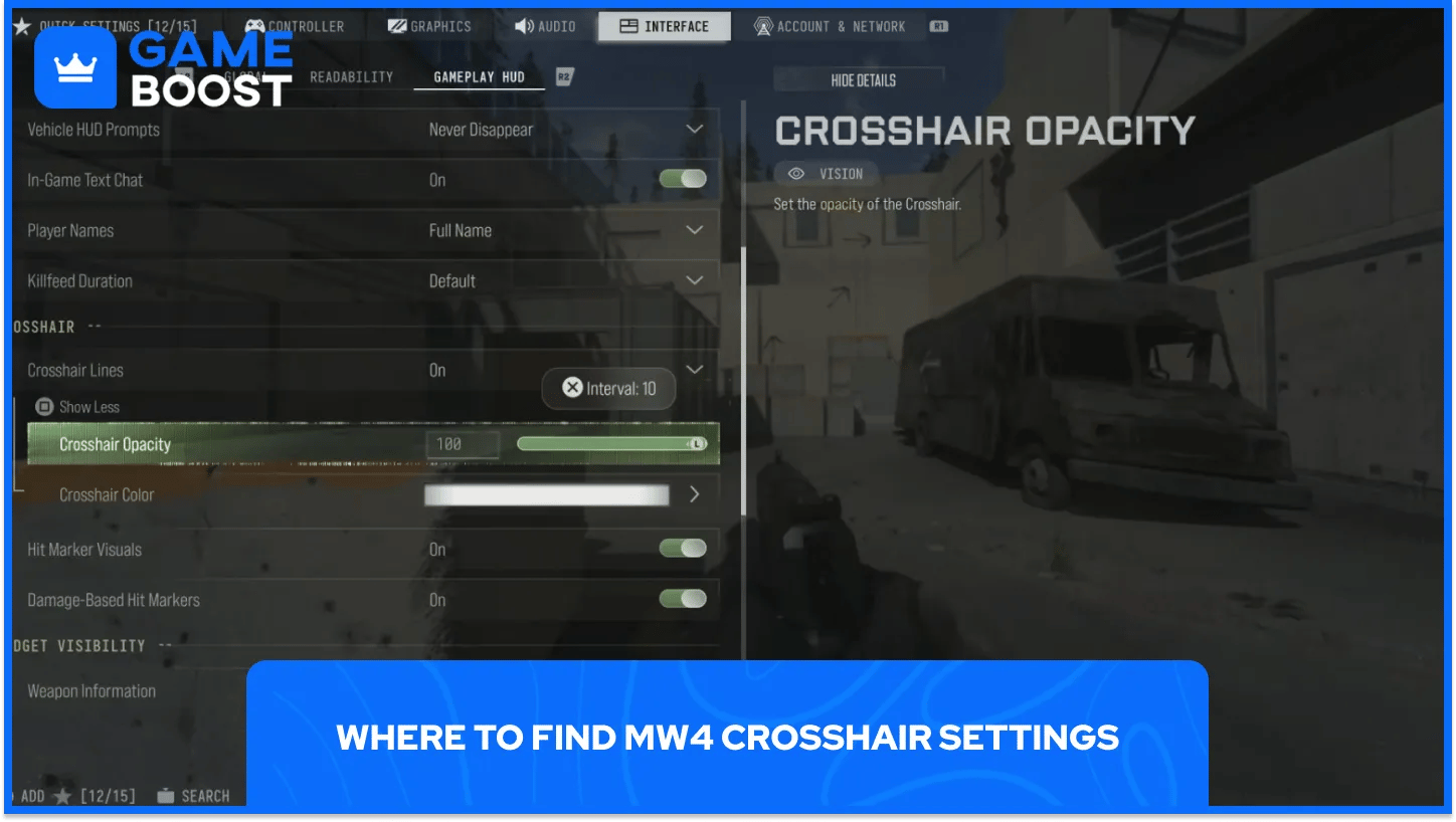 MW4 Crosshair Settings Menu