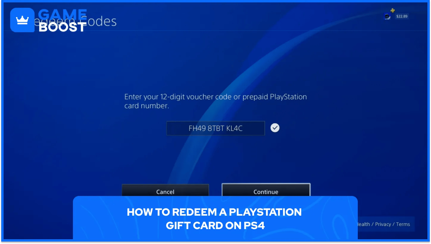 una imagen de la pestaña para canjear códigos en PlayStation 4