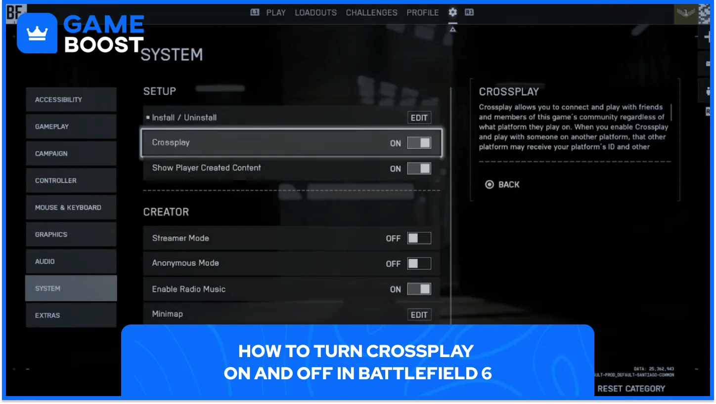 nastavení zapnutí a vypnutí crossplaye v Battlefield 6