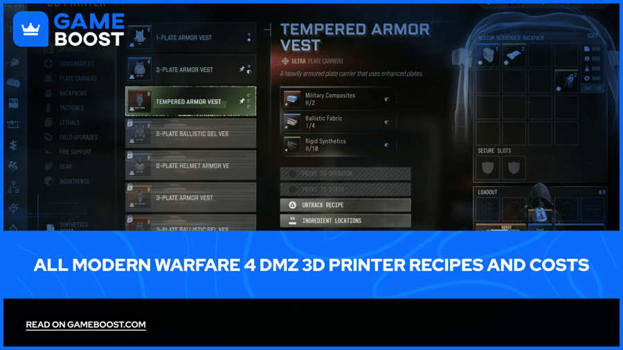 All Modern Warfare 4 DMZ 3D Printer Recipes and Costs
