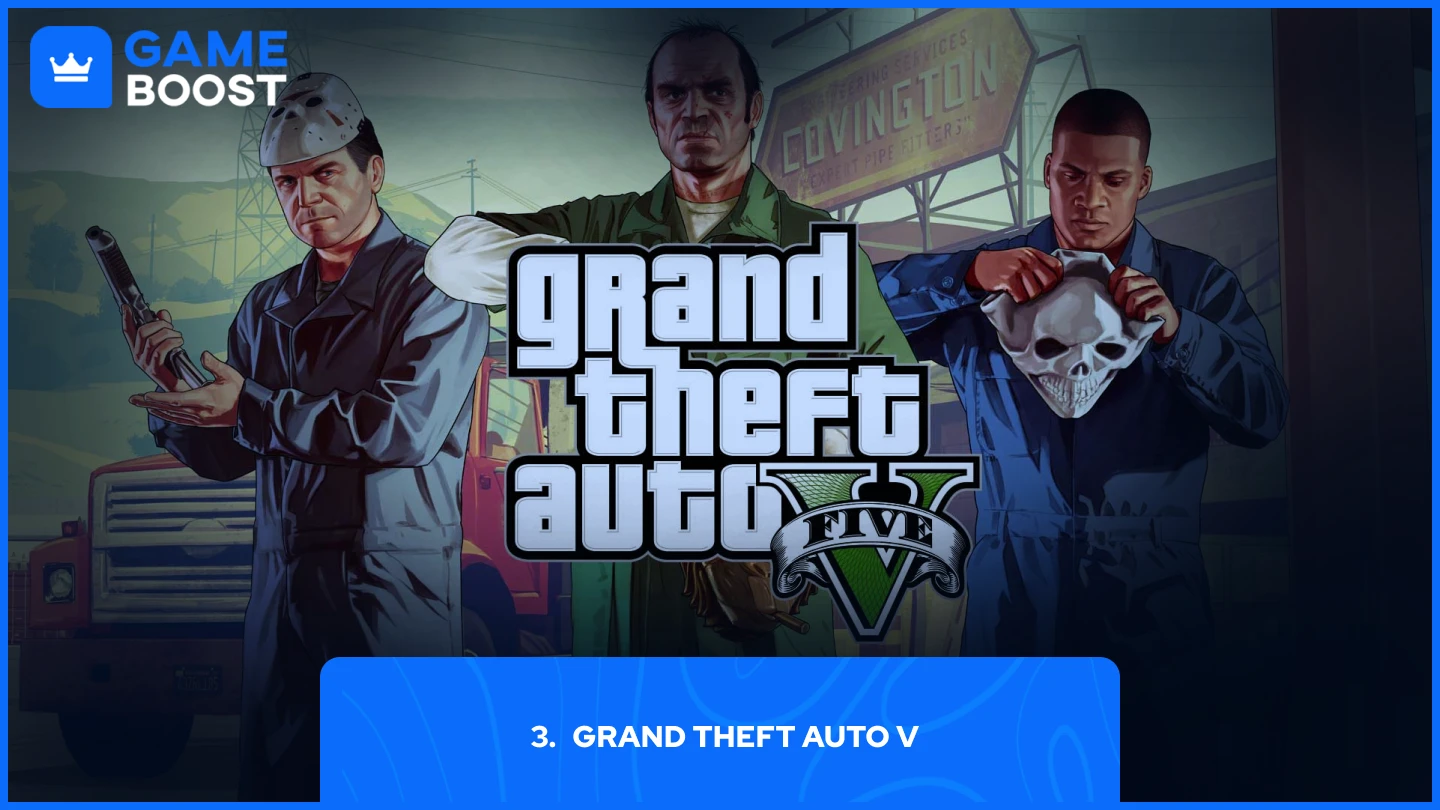 a picture of Michael, Franklin, and Trevor preparing for a heist