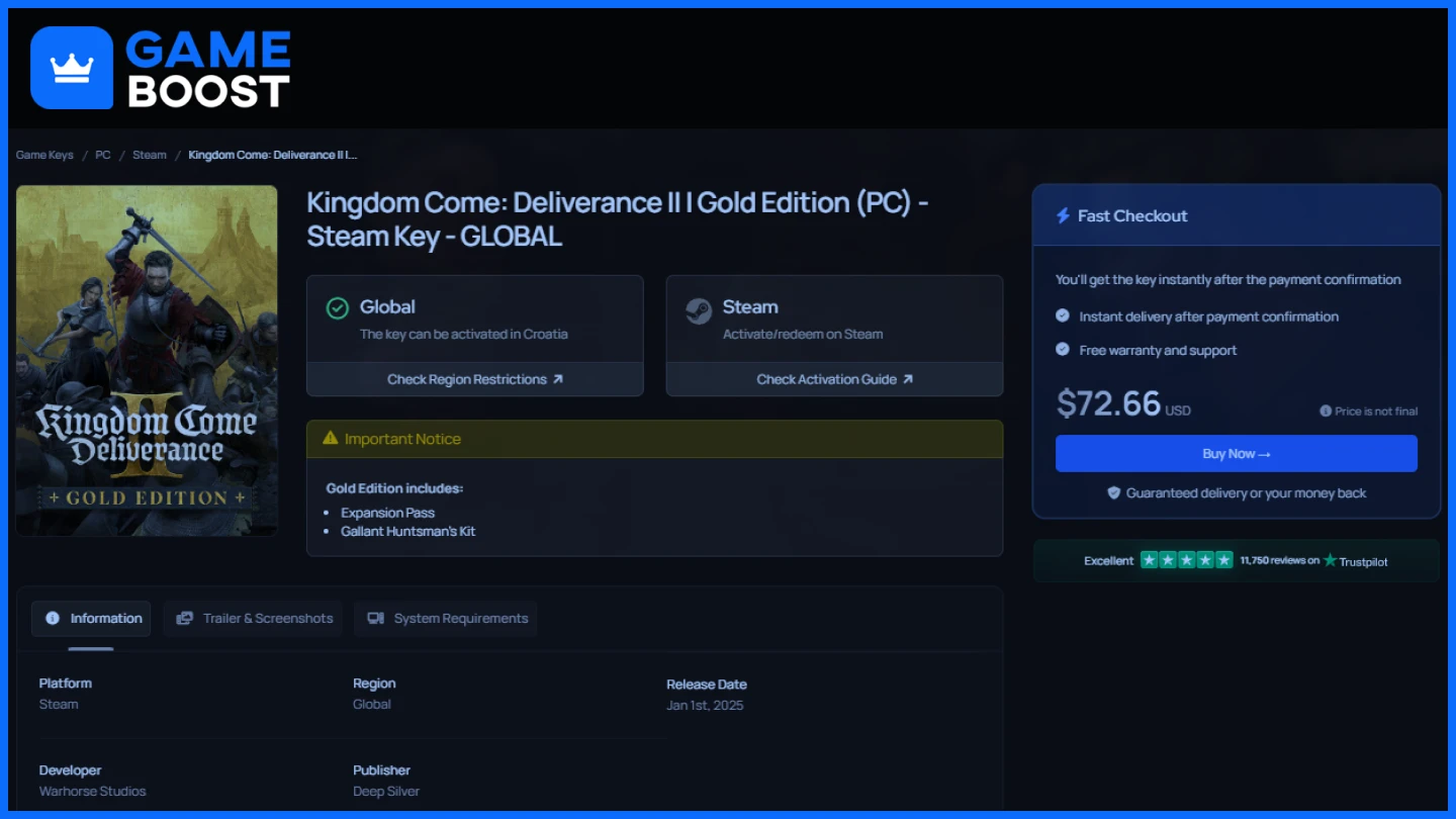 gameboost kingdom come deliverance 2 gold edition