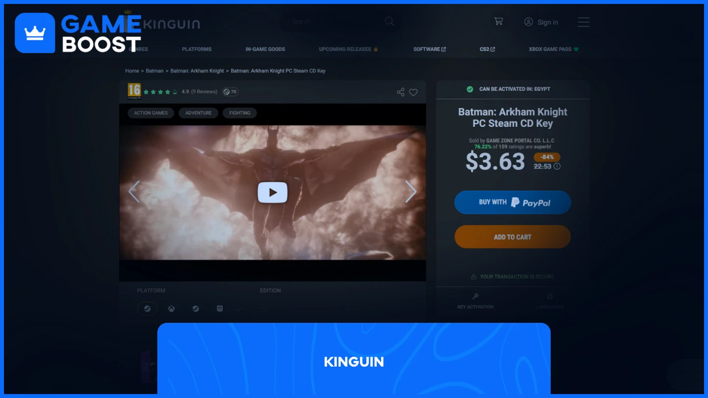 Kinguin batman arkham knight product page