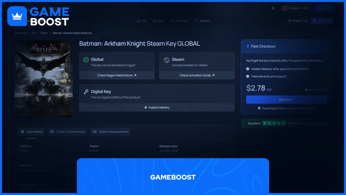 gameboost batman arkham knight product page