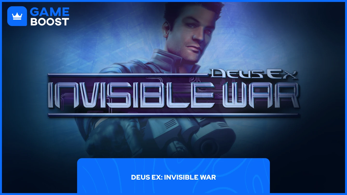 a picture of Deus Ex: Invisible War featuring a futuristic character in a blue-toned cybernetic background