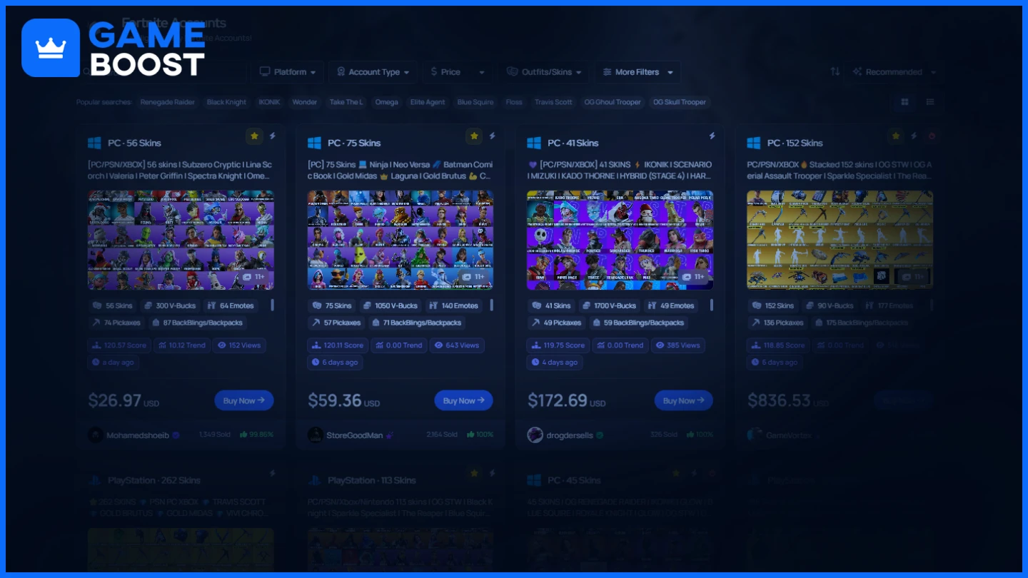 gameboost fortnite accounts