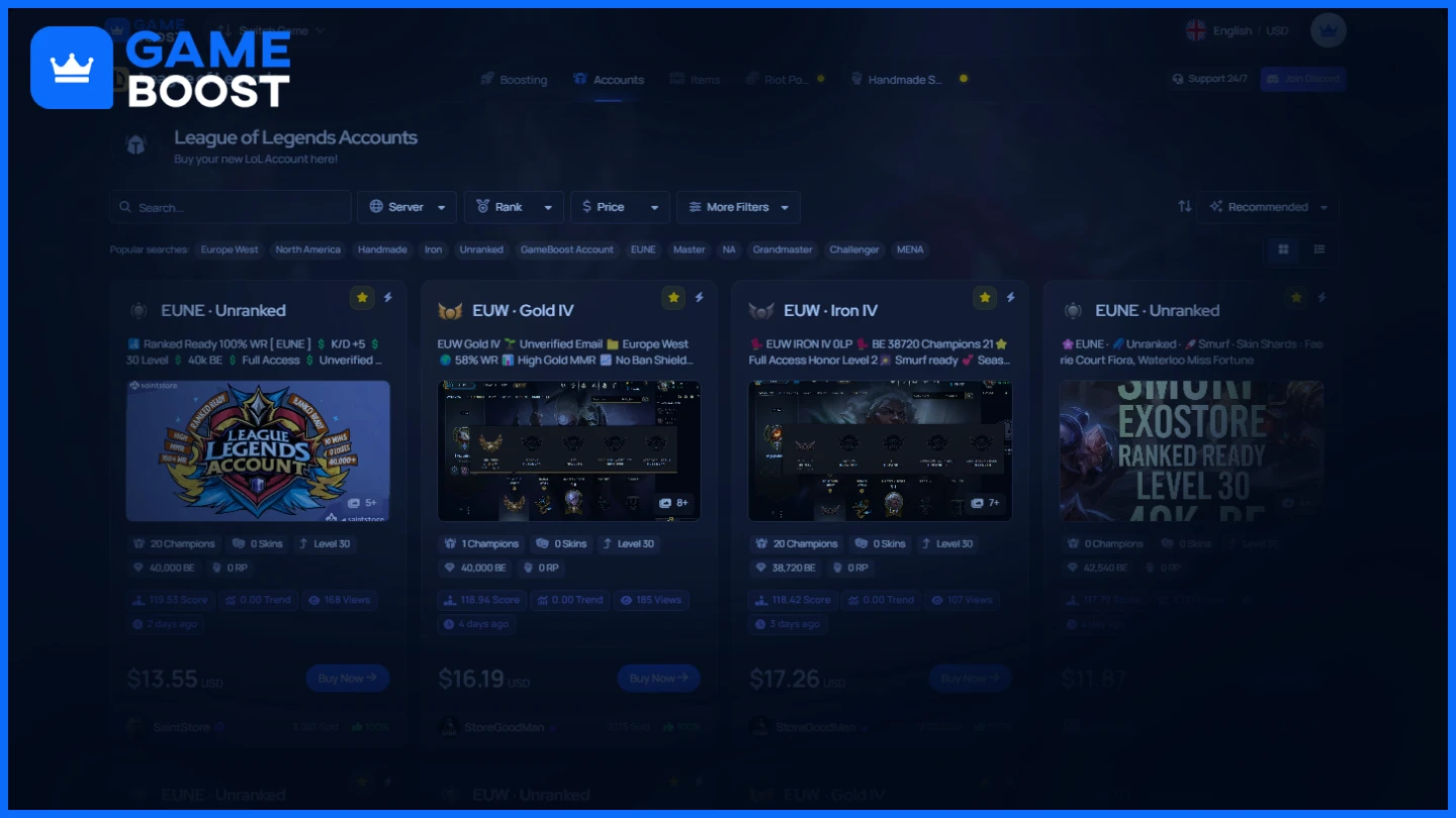 gameboost league of legends accounts 
