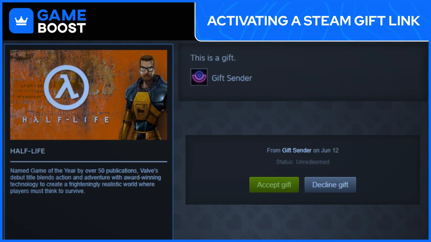 accepting steam gift link