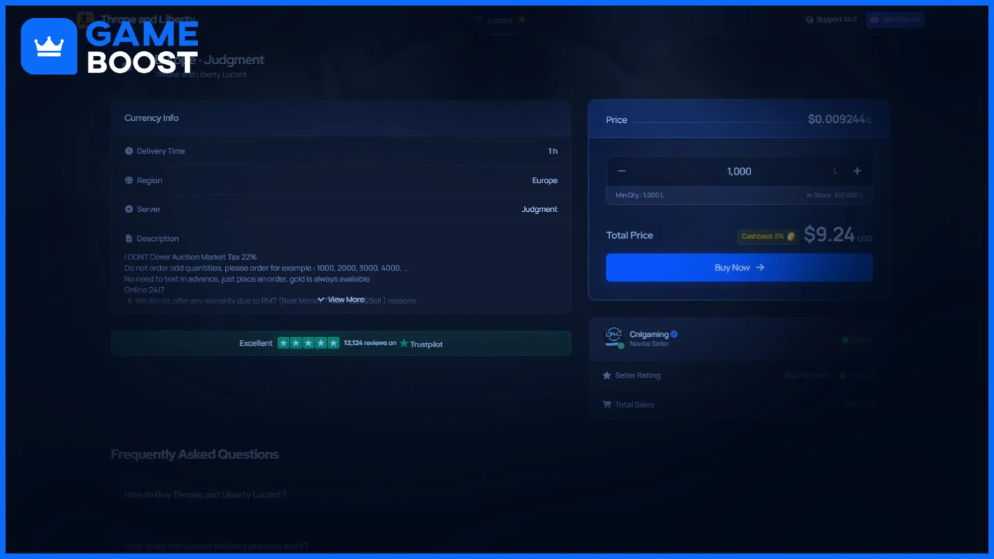 gameboost throne and liberty lucent purchase