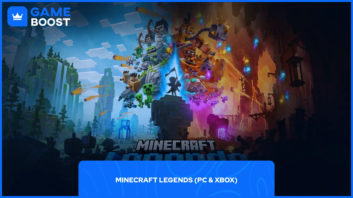 Minecraft Legends image with various characters and creatures clashing at the center.