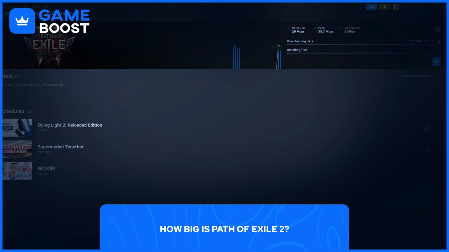 Path of Exile 2をダウンロードしているsteamの画像