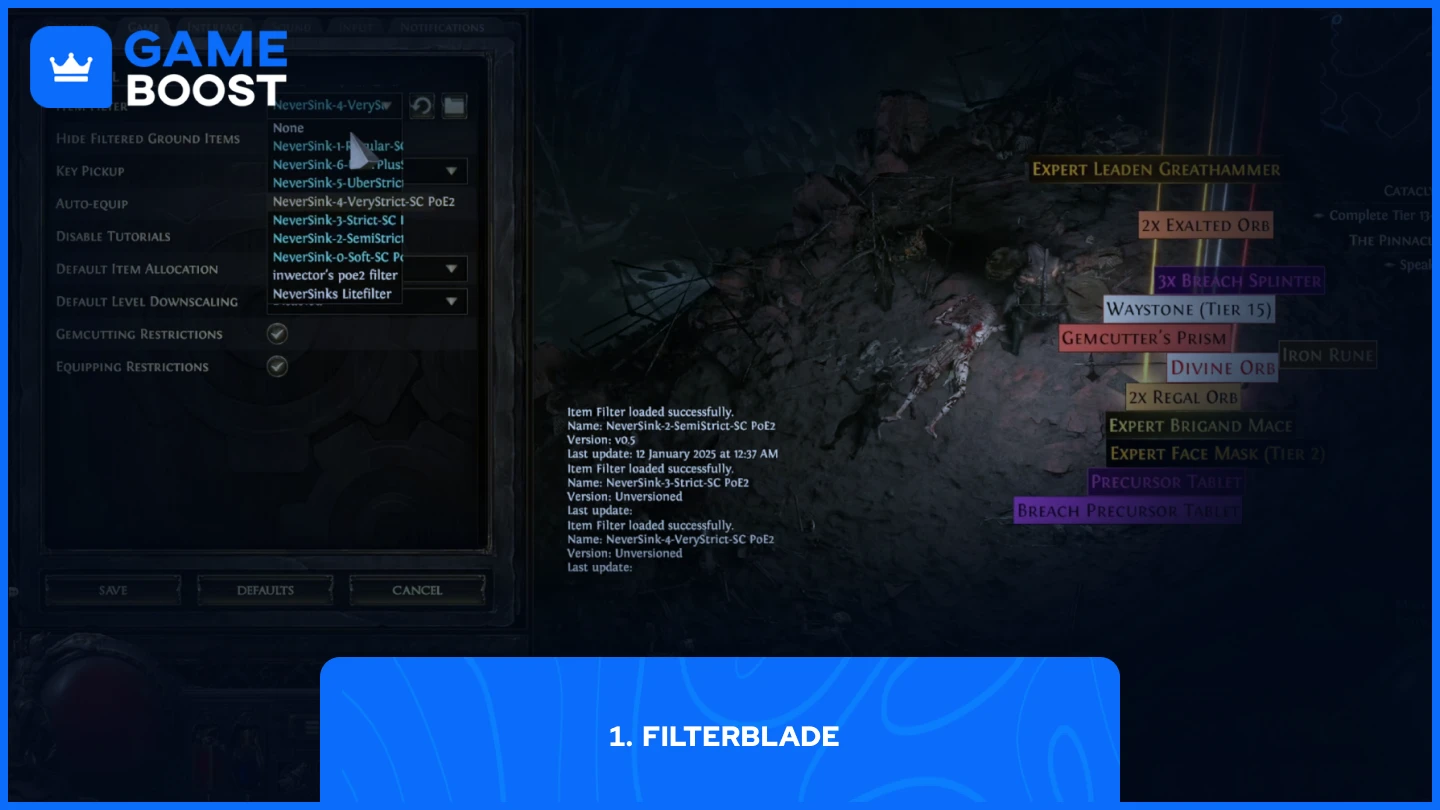 a picture of a player customizing their item filters