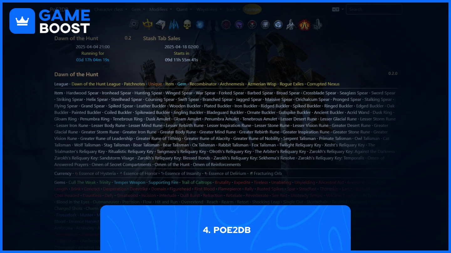 a picture of PoE2DB website