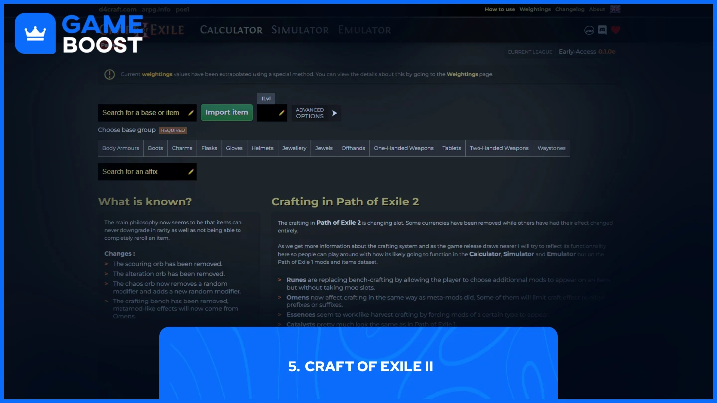 a picture of Craft of Exile II website