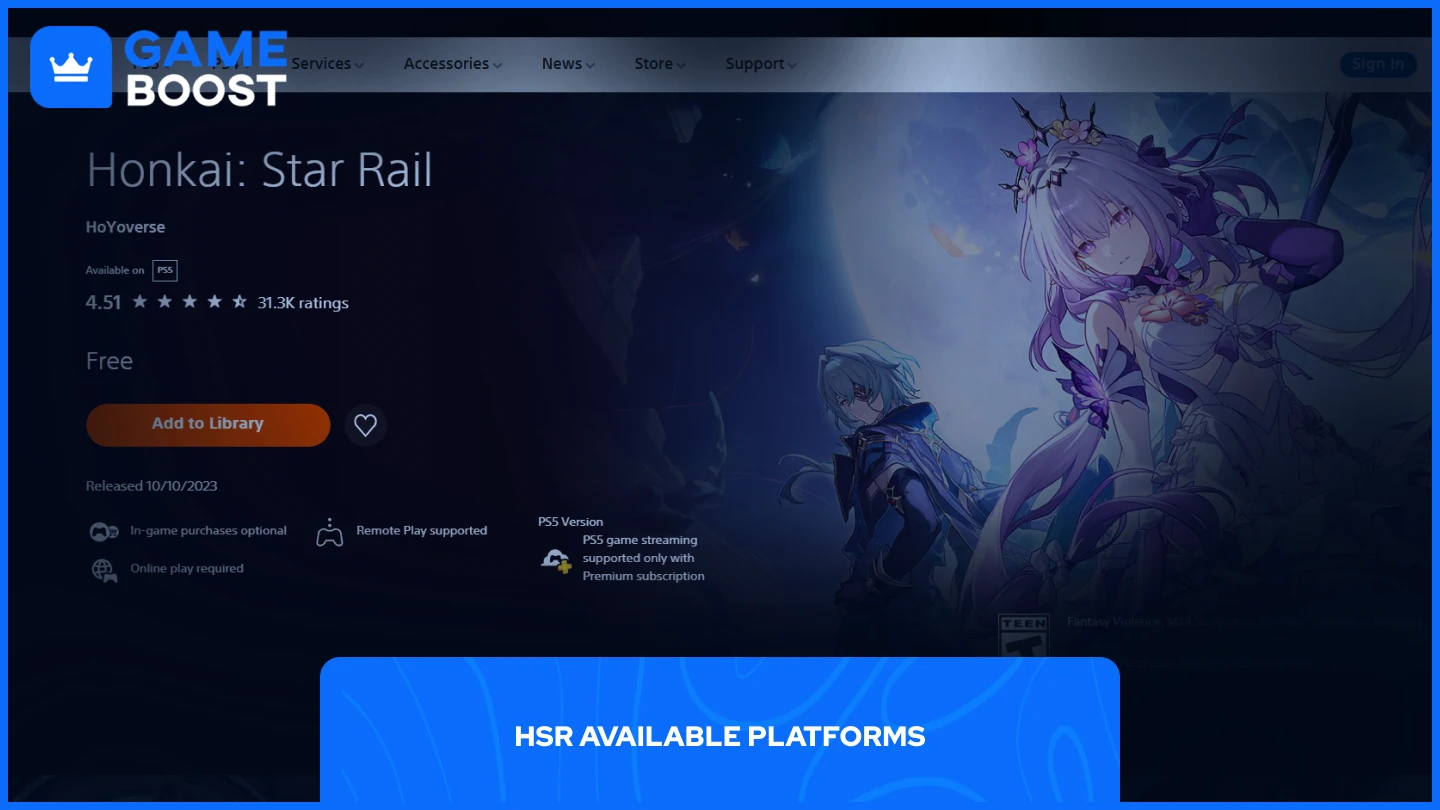 hsr playstation page